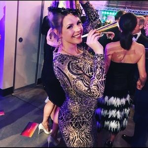 Floor length gold sequin gown